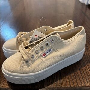 Superga Women's Beige Canvas Platform Sneakers
